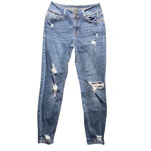 VANILLA STAR Distress Mid-Rise Skinny Jeans